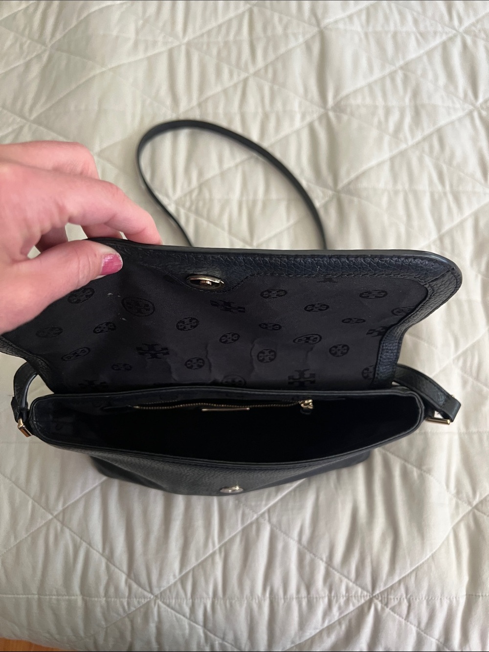 Tory Burch Thea Flap Crossbody Bag in Black with tassel - Picture 10 of 16